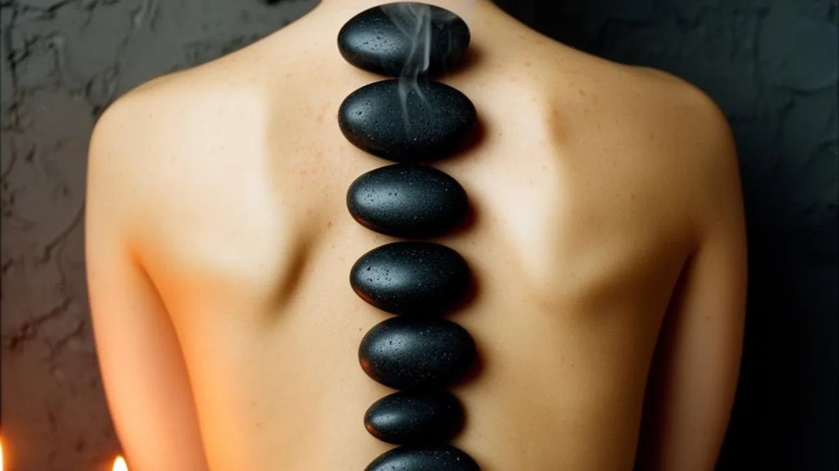 Warm basalt stones placed along the spine during a hot stone massage at Healing Shiatsu in San Francisco's Outer Richmond